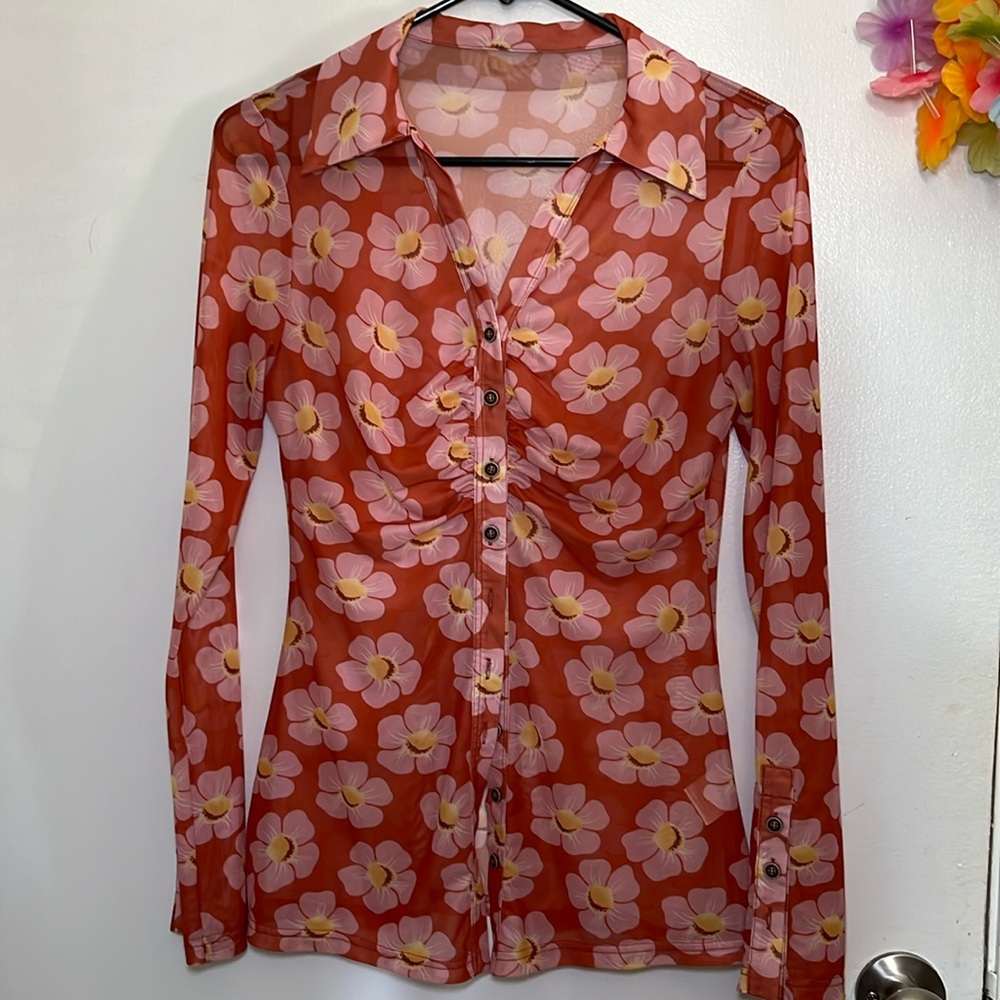 Pink & Orange Flower Long Sleeve 🌸🧡